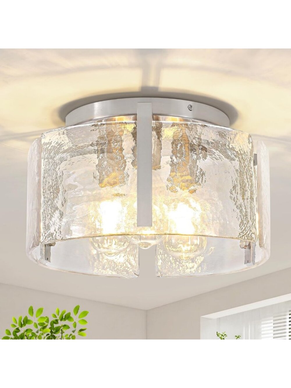 Stylish Brushed Nickel Semi Flush Mount Ceiling Light Fixture - 3 Lights, Modern